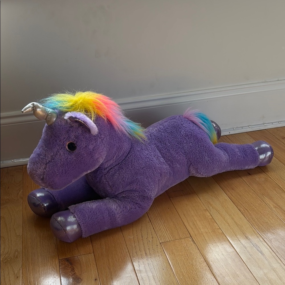 Aurora Large Plush Purple Unicorn Toy with Rainbow Mane 27 in
